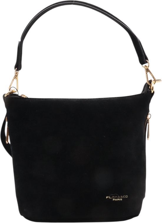 Flora & Co - trendy handtas - suede look - zwart