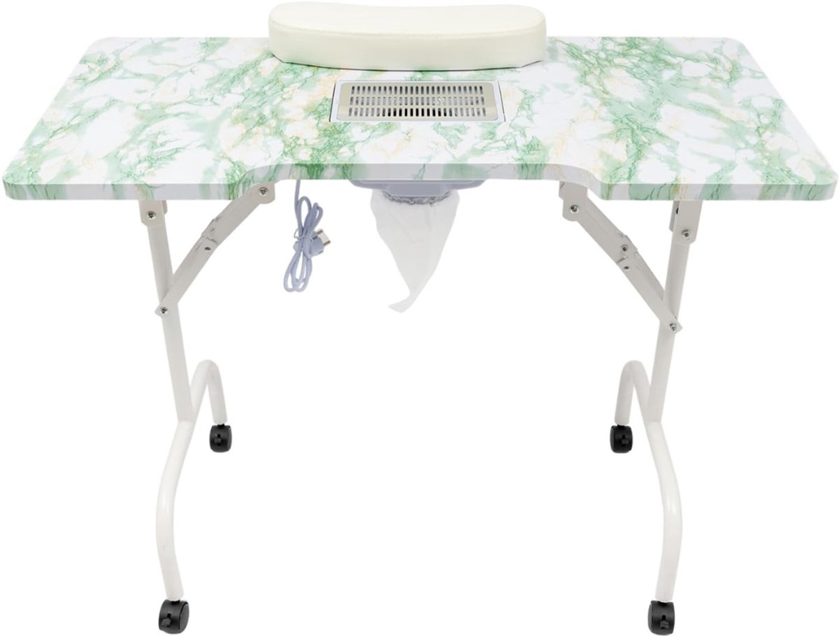 VIN® Manicure Tafel met Afzuiging – Nageltafel – Bureau – Op Wieltjes – Met 3 Stofzuigerzakken – Opvouwbaar – Met Draagtas – Groen - 90 x 40 x 72 cm