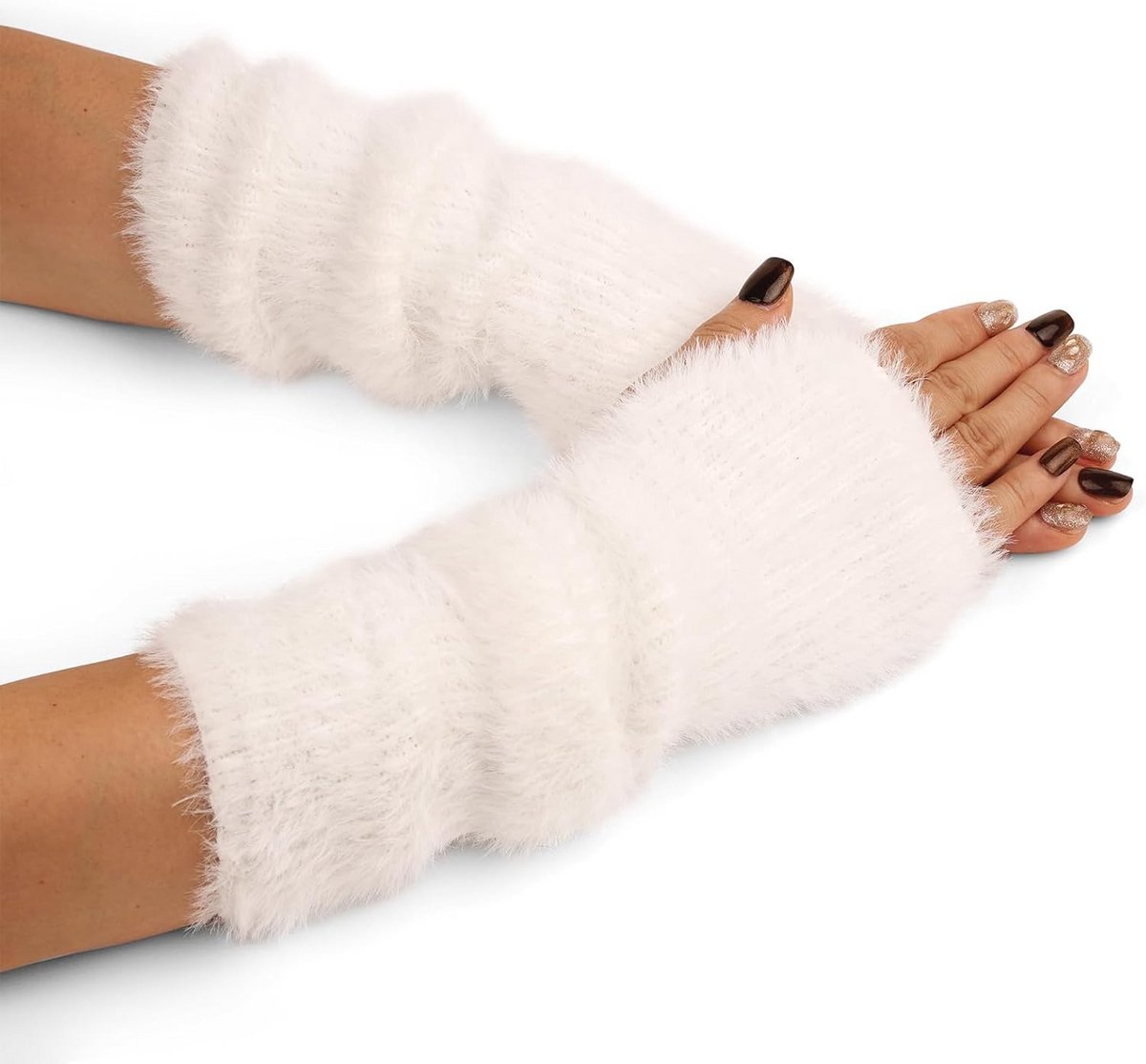 Warme Vingerloze Armwarmers voor Dames in Wit - Polyester Klassieke Handwarmers voor Herfst en Winter - Hypoallergeen en Comfortabel, Maat L