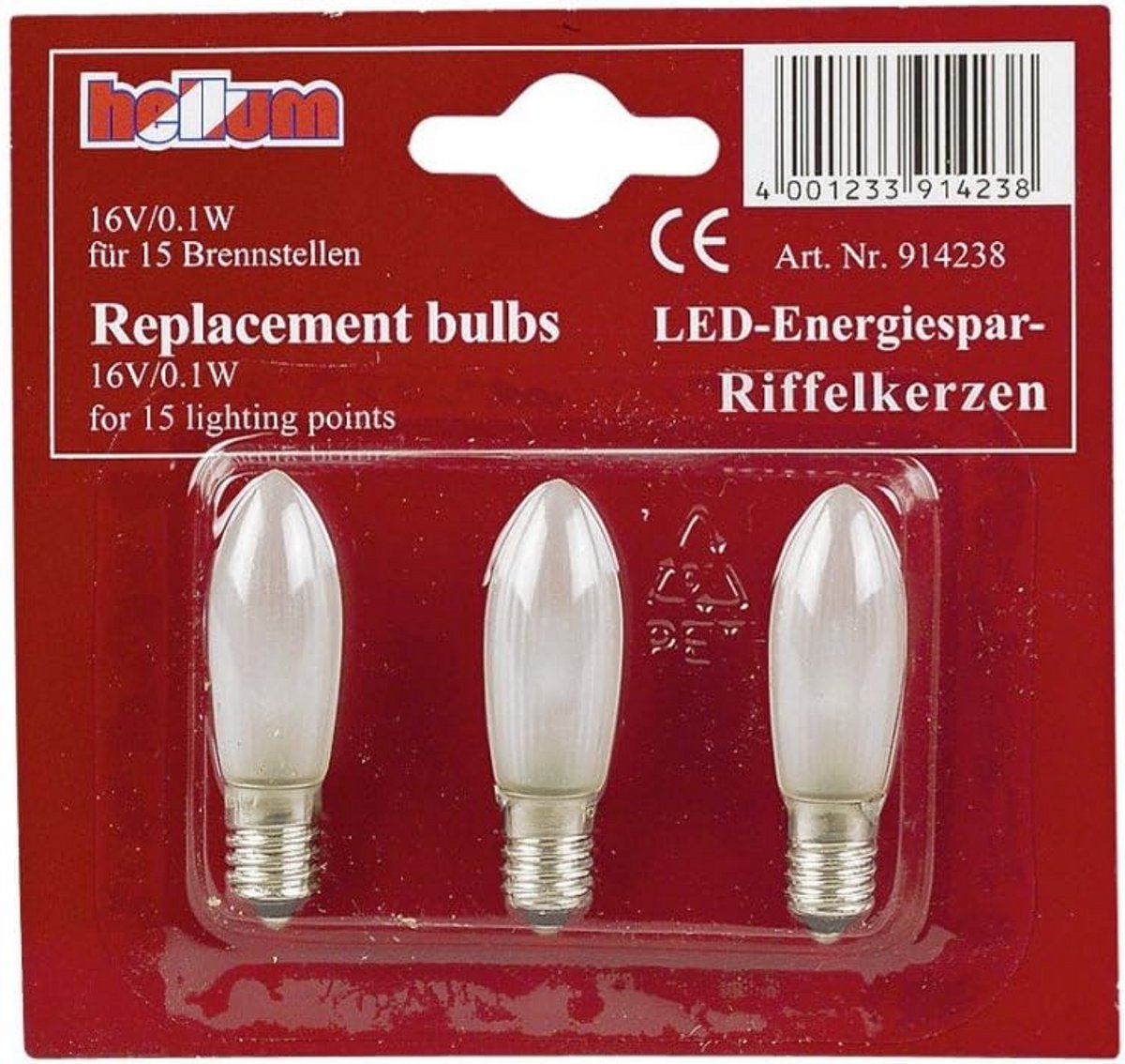 Set van 3 LED Riffelkaarsen E10 Fitting 16V Energiezuinig Wit Licht