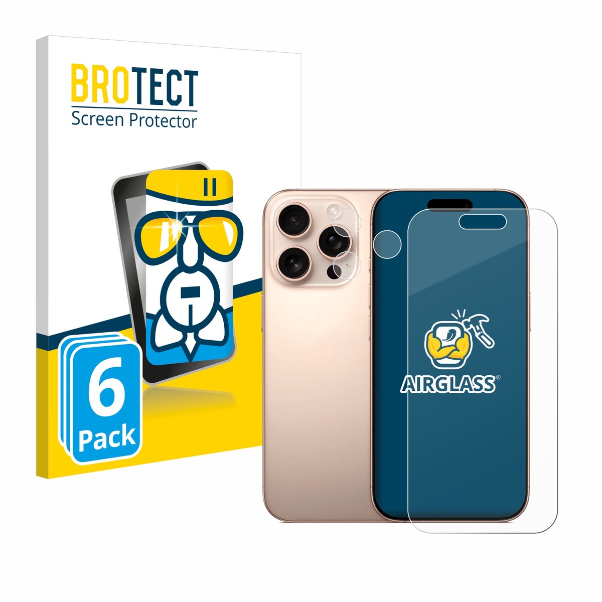 Screenprotector 6 Stuks voor Apple iPhone 16 Pro (Voor+Camera) Beschermglas transparant