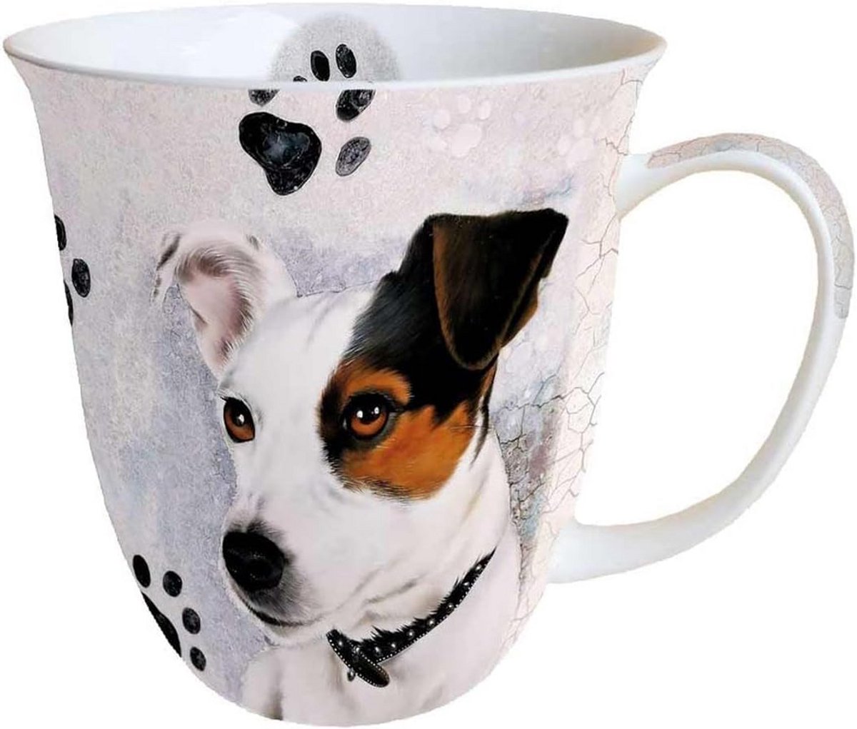 Grote Koffiemok van Bone China met Jack Russel Print