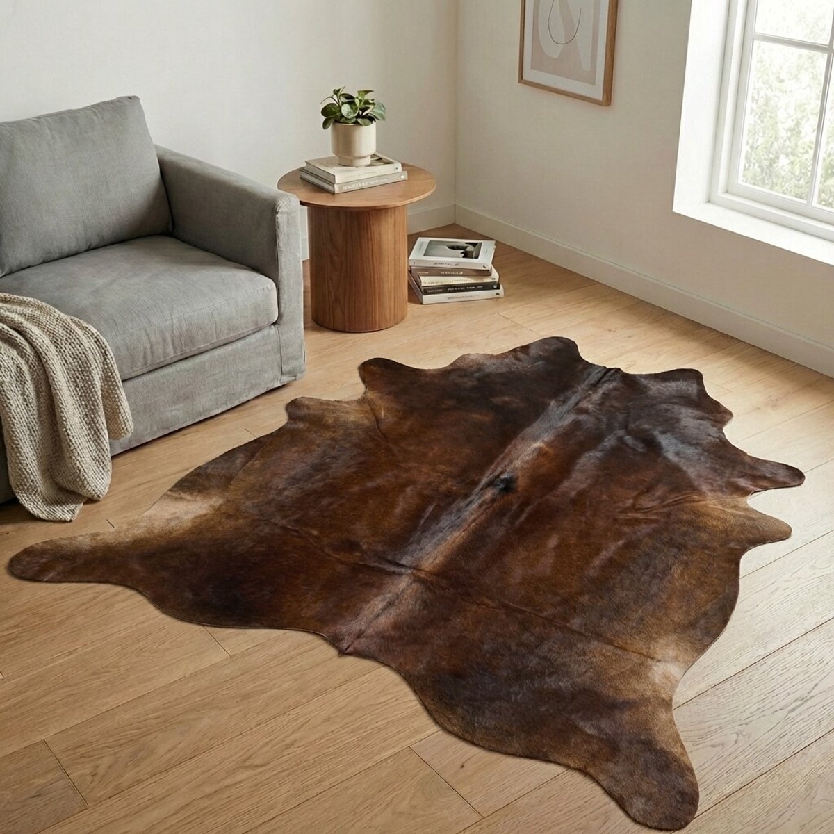 Koeienhuid Vloerkleed - Driekleur - 201 x 190 cm - Koeienkleed / Koeienvel / Dierenvel / Dierenhuid / Koehuid Tapijt
