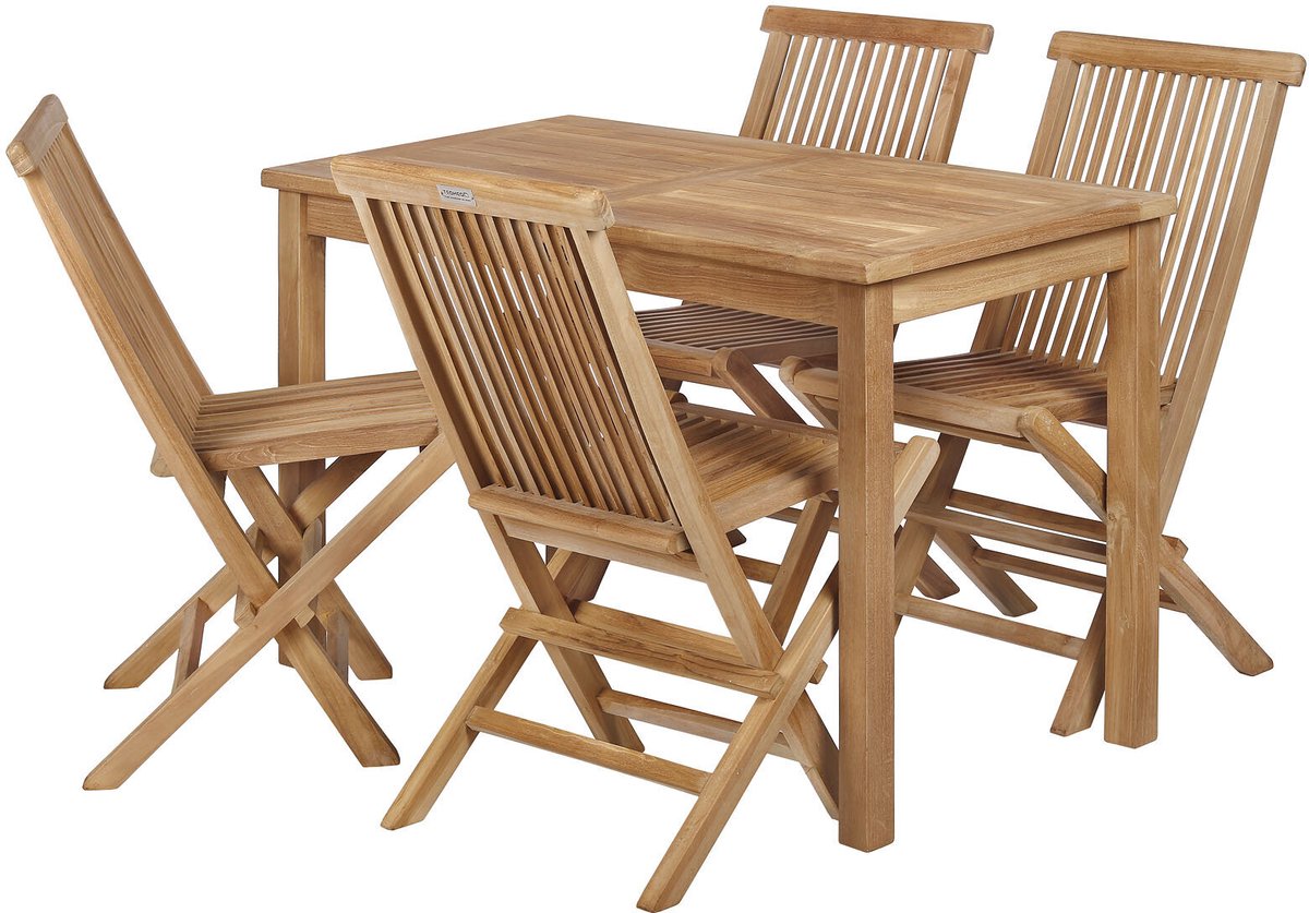 Bistro Teakhouten Tuinset | Tuintafel met 4 Vouwstoelen