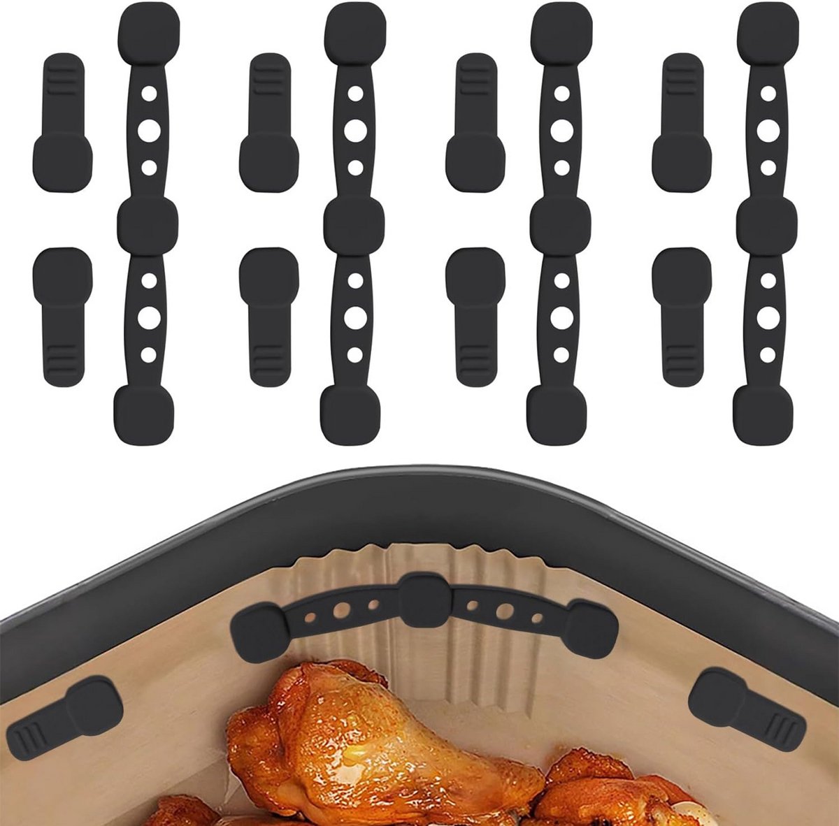 12 Stuks Magnetische Houders voor Luchtfriteuse Bakpapier - Zwart