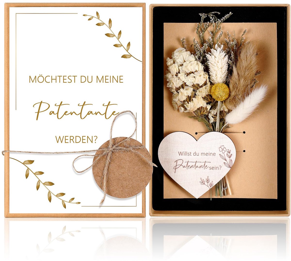 Cadeauset voor Peetvrouw - Inclusief Gedroogde Bloemen en Houten Bord - Perfecte Vraagstelling