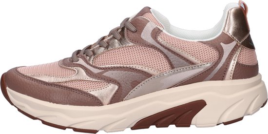 Zijaanzicht van roze Gabor Rollingsoft sneaker met mesh en metallic panelen.
