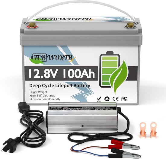 12V 100Ah LiFePO4 Accu voor Camper, Boot en Zonnepanelen met Snellader