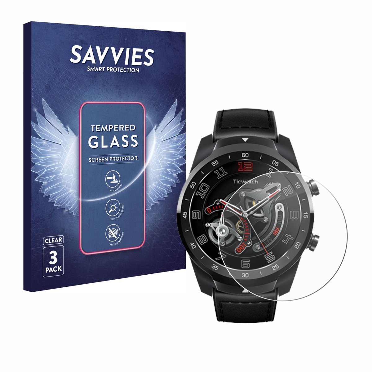 Savvies - Glas Screenprotector voor Mobvoi Ticwatch Pro 2020 - Gehard Beschermglas 9H 3 Stuks