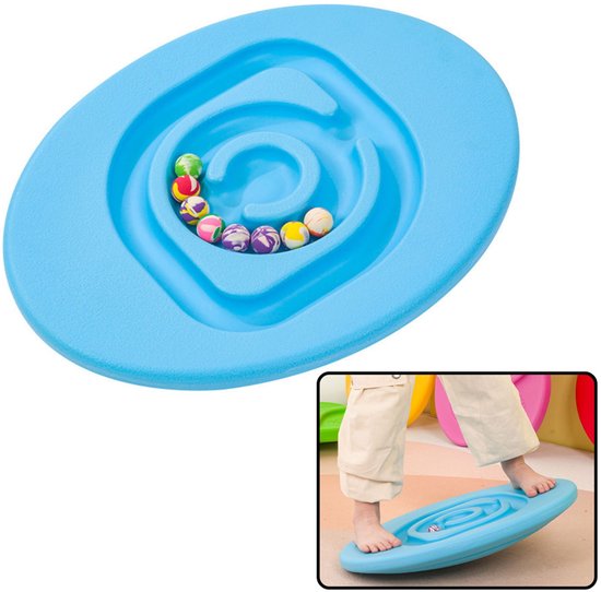 Playos® - Balansbord met 5 Balletjes - Blauw - tot 50 kg - Plastic - 46 x 36 cm - Antislip - Kinderen en Volwassenen - Wiebelbord Peuters - Balanceerbord - Montessori Speelgoed