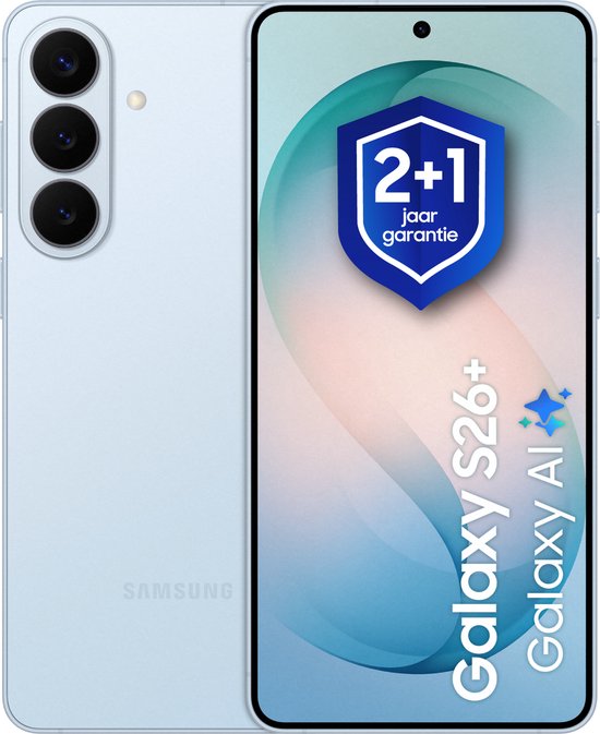 Samsung Galaxy S26 Plus 512GB Sky Blue smartphone, 50MP triple camera, Snapdragon 8 Elite, Nightography video, AI functies