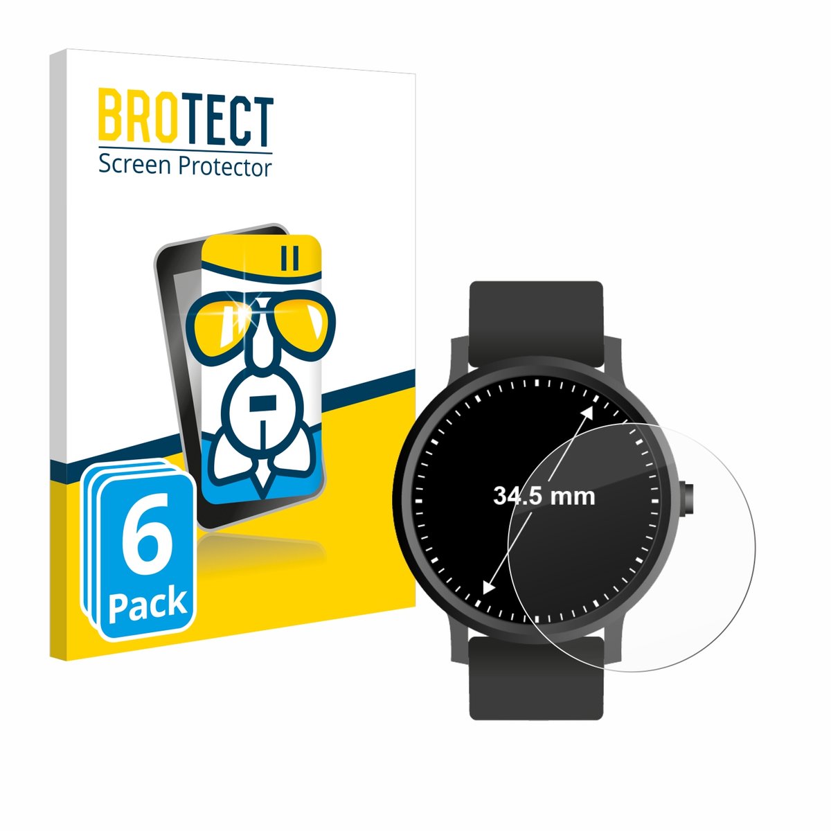 Screenprotector 6 Stuks voor Horloges (Rond, ø: 34.5 mm) Beschermglas transparant