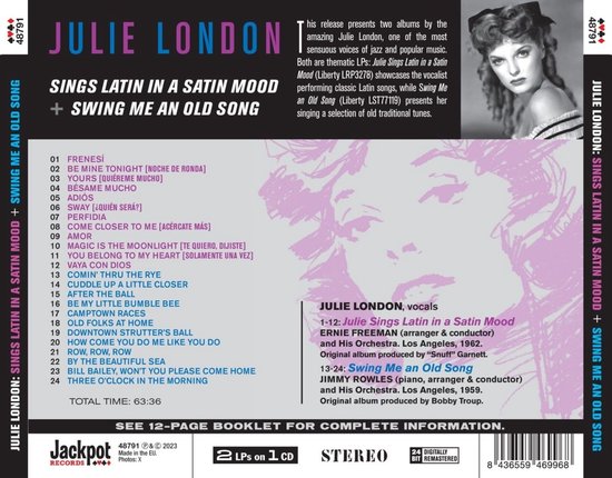 Albumhoes met portret van Julie London, albumtitel en tracklist.