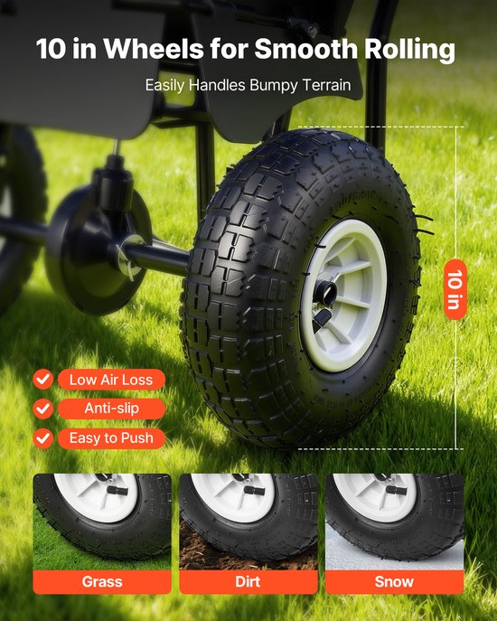 VEVOR Strooier met Een Strooibreedte van 3,66m, Kunstmeststrooier met Een Laadcapaciteit van 36,3kg en 10 Inch Wielen, Roterende Strooier Te Gebruiken Als Zaaihulpmiddel of Kunstmestwagen voor Zaden, Kunstmest, Strooizout en Ontdooimiddel van VEVOR — afbeelding 4