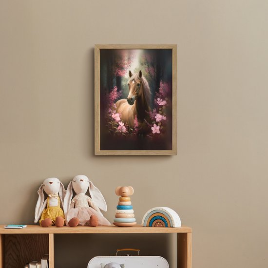 Nachtlampje 30x40 cm - Kinder lamp - Paard - Bloemen - Roze - Natuur - Bos - Tafellamp kinderkamer draadloos - Slaapkamer lampje - Bedlamp kinderen - Kinderlampje - Wandlamp babykamer - Nachtlampjes van Merkloos — afbeelding 3