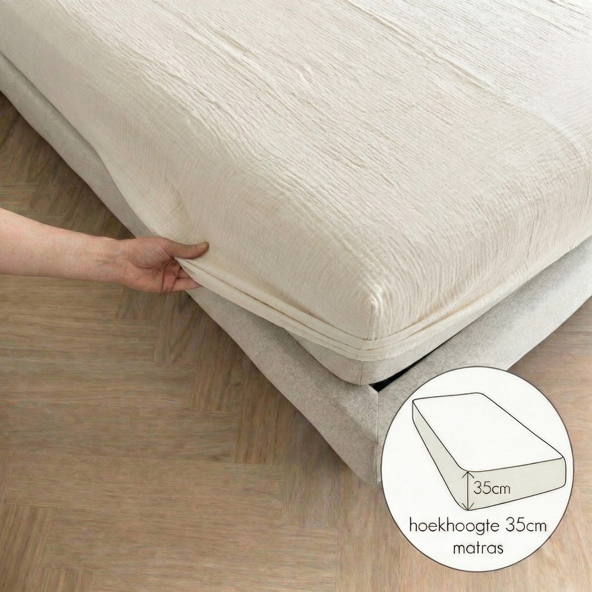 kayori Caro Hoeslaken Mousseline - 90x210-220cm - 100% biologisch katoen - Matrasdikte 35cm - Offwhite