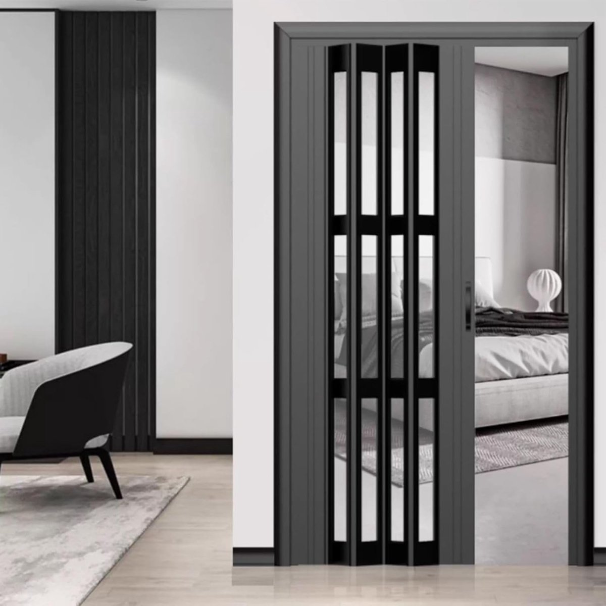 Vouwdeur PVC - Schuifdeur Kamerverdeler - Ruimte Delen - Maatwerk Mogelijk - 60x190cm - Zwart