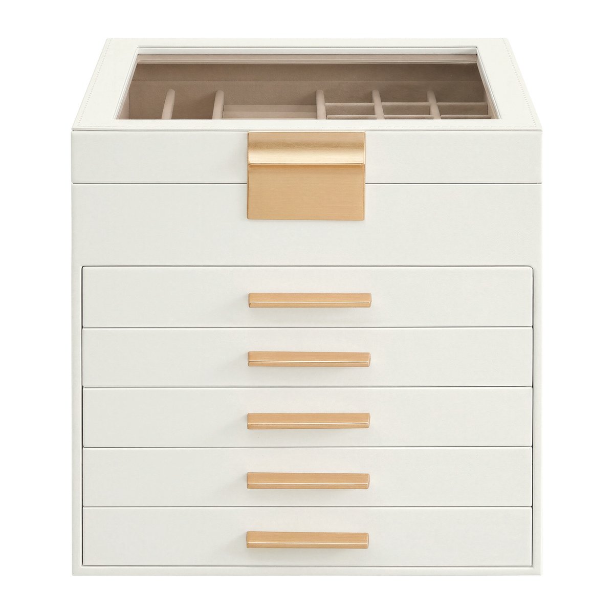 SONGMICS - Sieradendoos - Juwelendoos - Met 6 Lagen - Glazen Deksel - 5 Lades - Modern Ontwerp