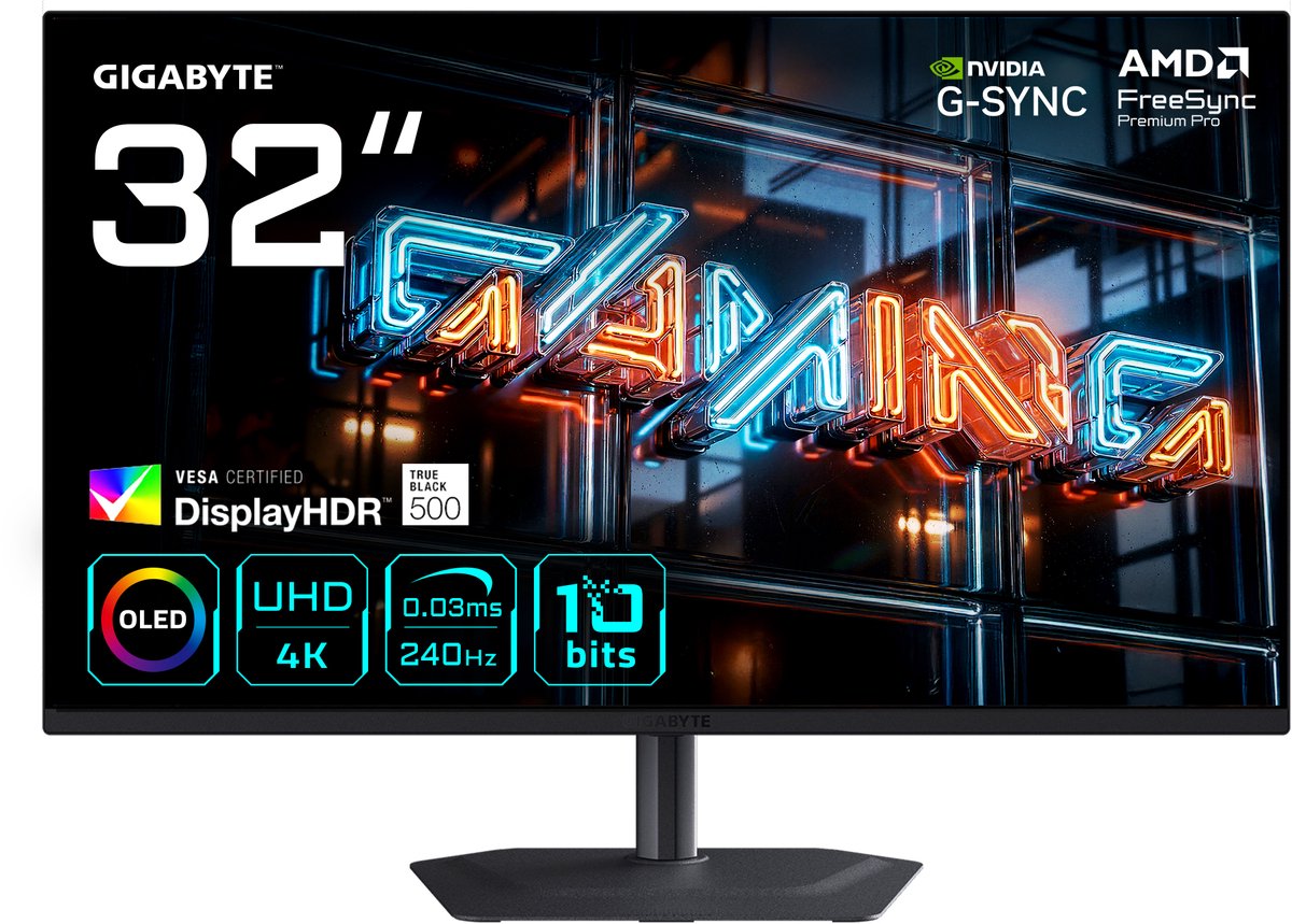 GIGABYTE MO32U24 - 4K UHD QD-OLED Gaming Monitor - 240Hz - 32 Inch