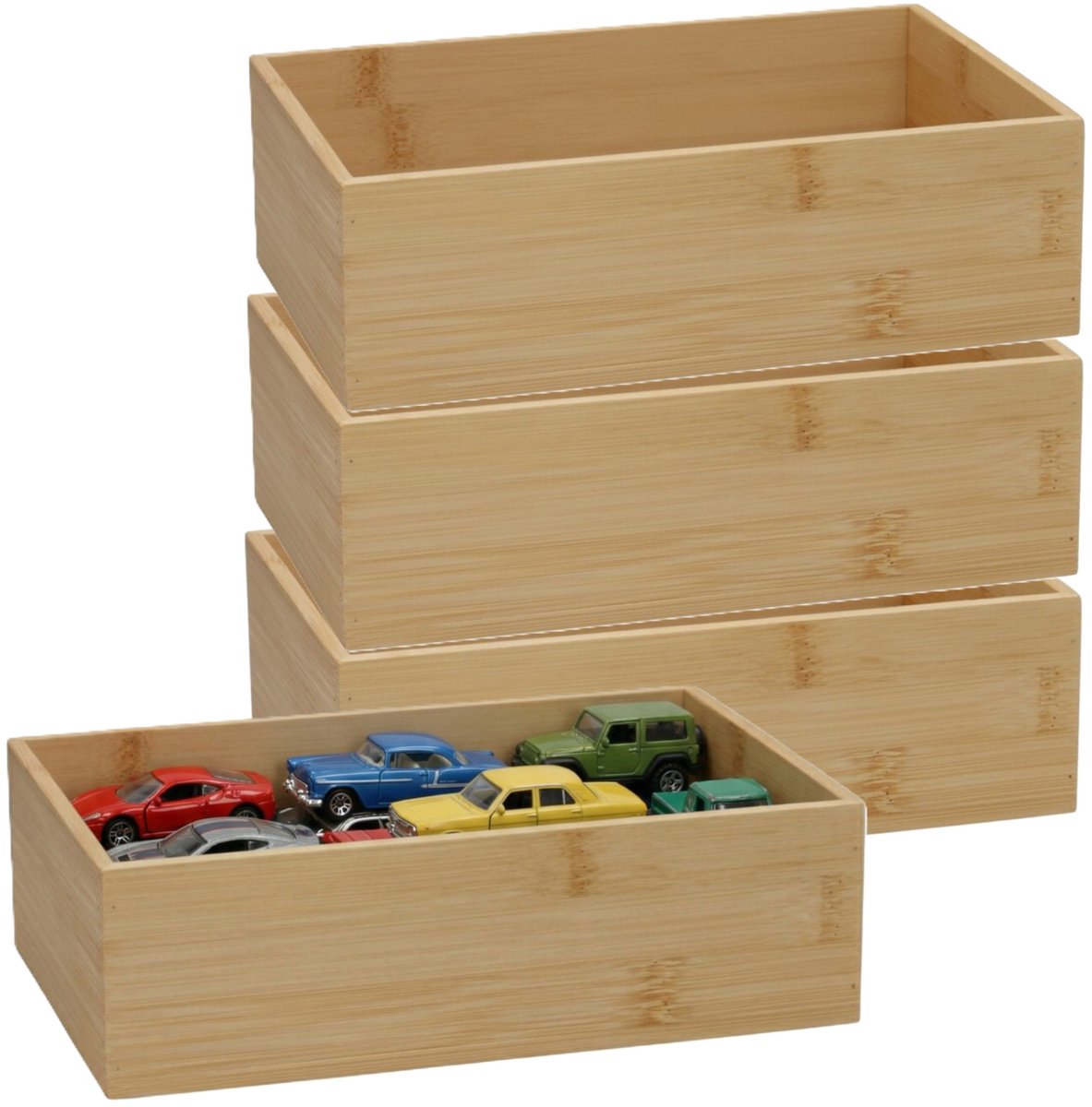 5Five 5Five houten bakje - 4x - organizer - bamboe - 23 x 15 x 7 cm - kast en lade verdelers - opslag - sorteerbakje