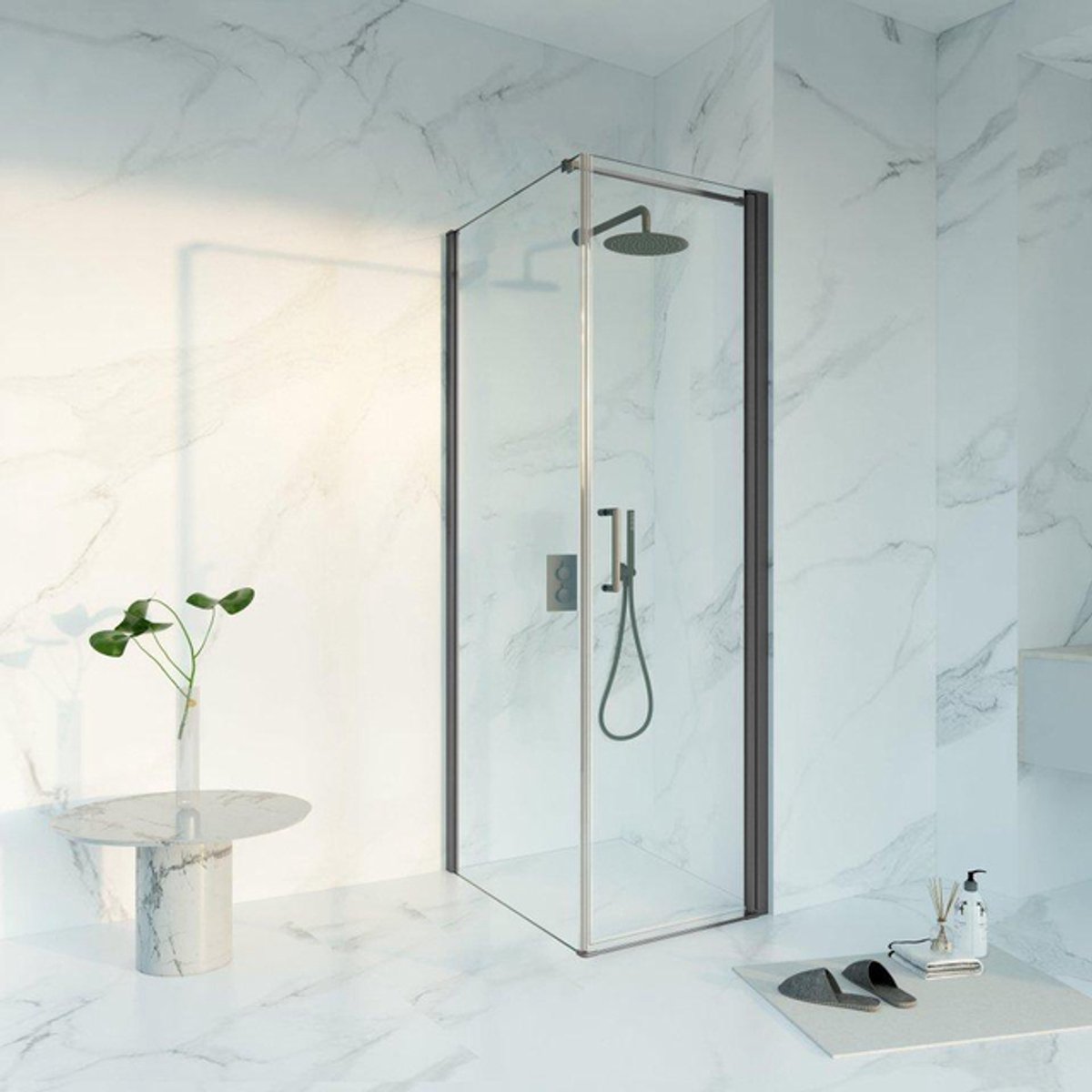 FugaFlow Eccelente Vetro Douchecabine - 60x80x200 - Profiel veiligheidsglas - anti kalk - geborsteld gunmetal PVD