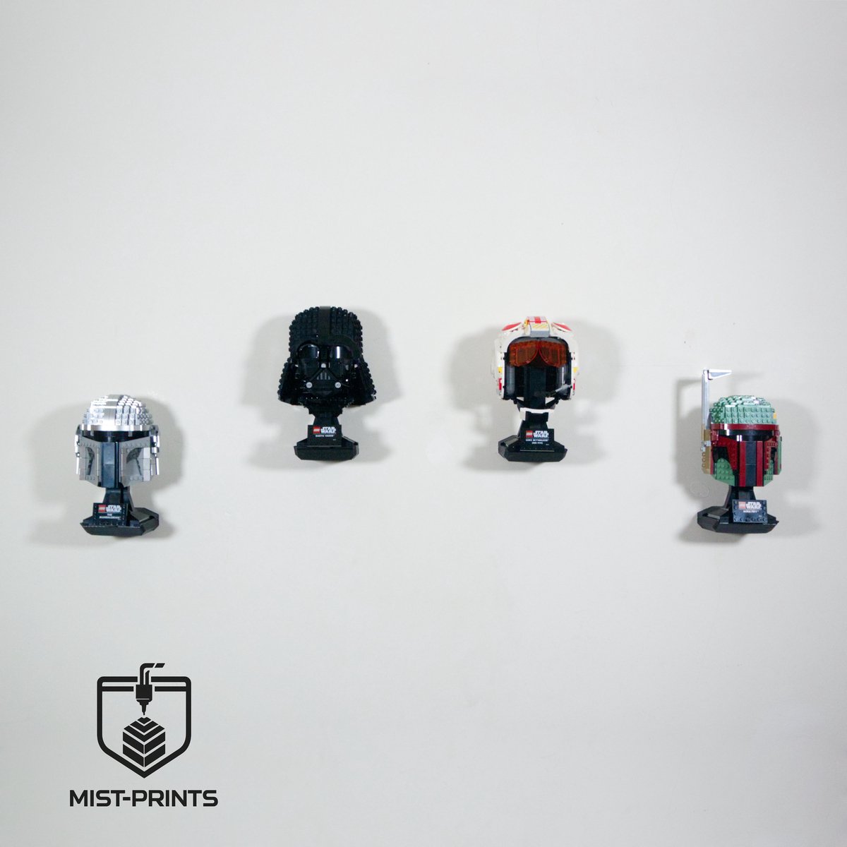 Mist-Prints – Wandhouders geschikt voor LEGO® helmet bouwsets – 3D-geprinte beugel – Zwart