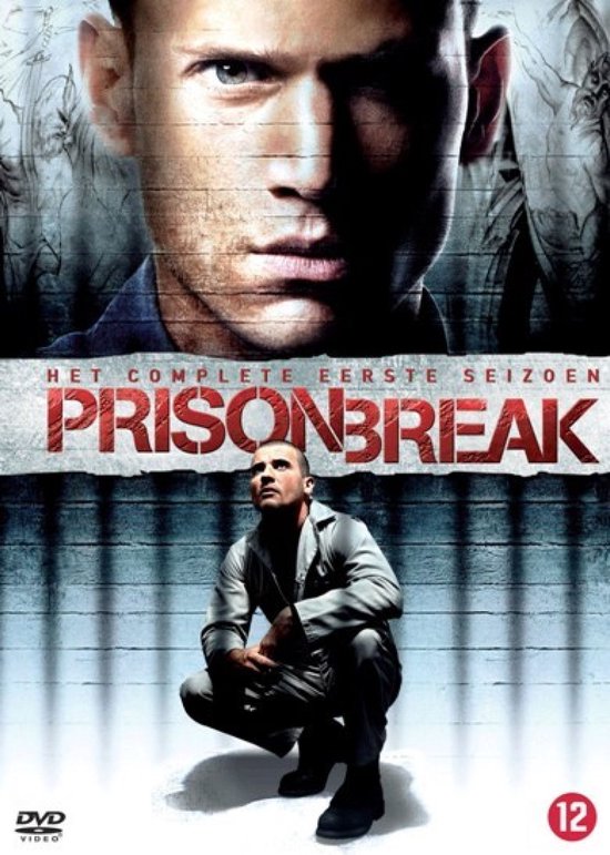 DVD-hoes met de tekst 'Prison Break - Het Complete Eerste Seizoen'. Twee mannen zijn afgebeeld.