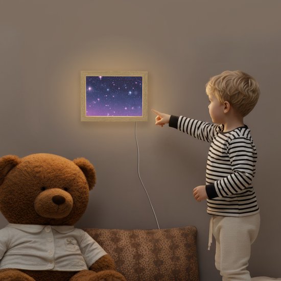 Nachtlampje 20x15 cm - Kinder lamp - Hemel - Sterren - Blauw - Tafellamp kinderkamer - Slaapkamer lamp - Bedlamp kinderen - Kinderlampje stopcontact - Wandlamp babykamer - Nachtlampjes van Merkloos — afbeelding 5