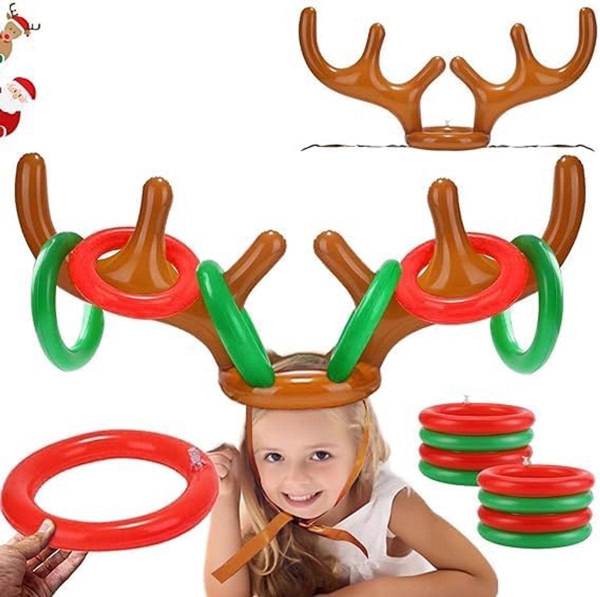 Opblaasbaar Ringwerpspel - Gewei Ring Toss - Feestspel - 11 Delige Set - 20x17x2 cm - Bruin Rood Groen