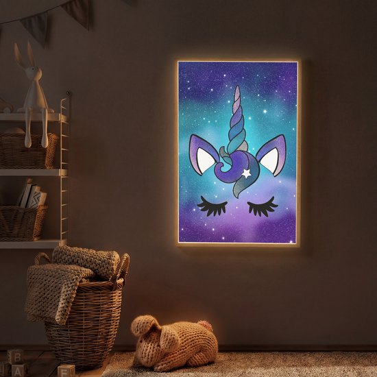 Nachtlampje 70x100 cm - Kinder lamp - Eenhoorn - Sterrenhemel - Ster - Blauw - Tafellamp kinderkamer draadloos - Slaapkamer lampje - Bedlamp kinderen - Kinderlampje - Wandlamp babykamer - Nachtlampjes van Merkloos — afbeelding 2