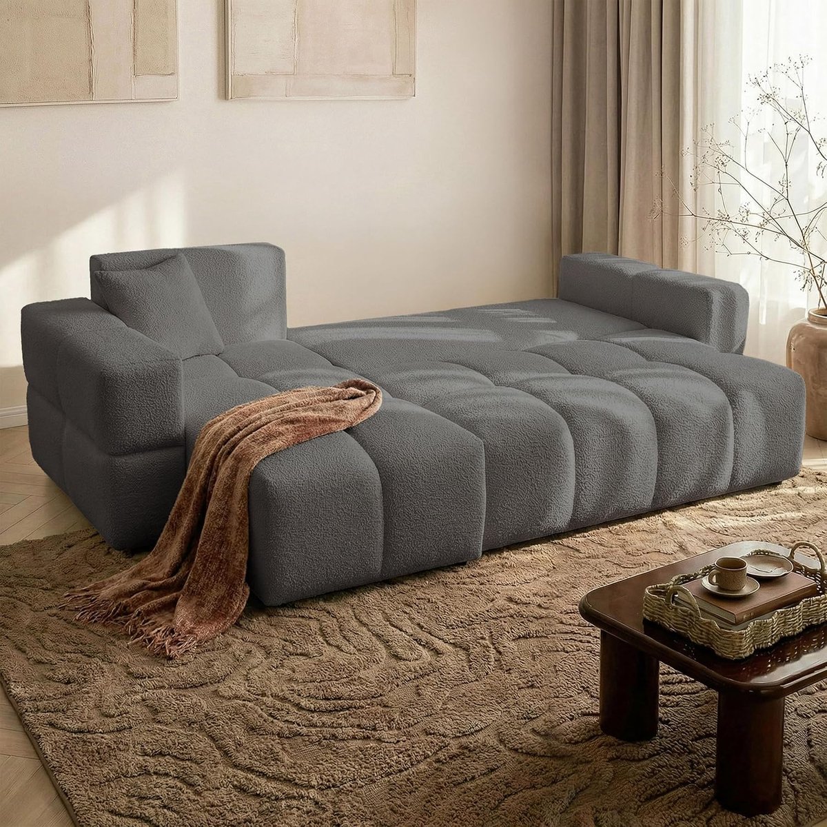 Hoekbank met Slaapfunctie 250x148x85 cm – L-vormige Slaapbank met Opbergruimte, Uittrekbaar Bed 125x200 cm, Luxe Stoffering & Comfortschuim – Links/Rechts Monteerbaar – Centaur 15 – Laura
