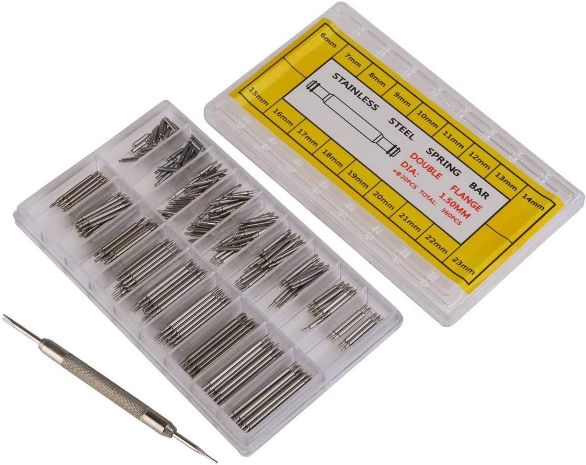 Stainless Steel Spring Bars - Watch Spring Bars - Horloge Gereedschap met Verwijderaar - Reparatie Tool 360pcs - 6-23mm