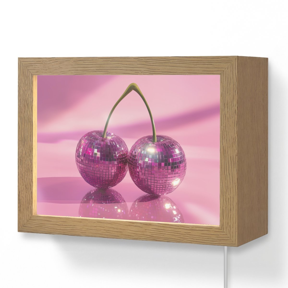 Wandlamp 20x15 cm - Oplaadbaar - Glitter - Discobol - Roze - Kersen - Wandlampen binnen wo