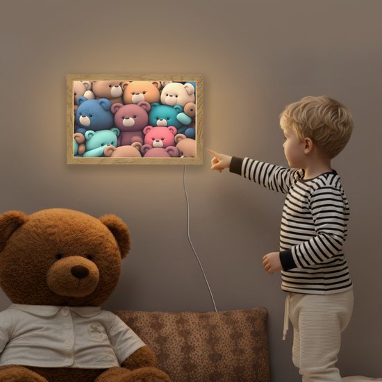 Nachtlampje 30x20 cm - Kinder lampje - Knuffelbeer - Knuffel - Roze - Blauw - Bruin - Kind - Tafellamp kinderkamer - Slaapkamer lamp - Bedlamp kinderen - Kinderlampje stopcontact - Wandlamp babykamer - Nachtlampjes van Merkloos — afbeelding 5