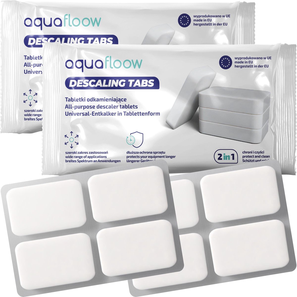 AquaFloow 8x14g Ontkalkingstabletten 2in1 – Voor Koffiemachine, Waterkoker, Strijkijzer en Vaatwasser — afbeelding 1