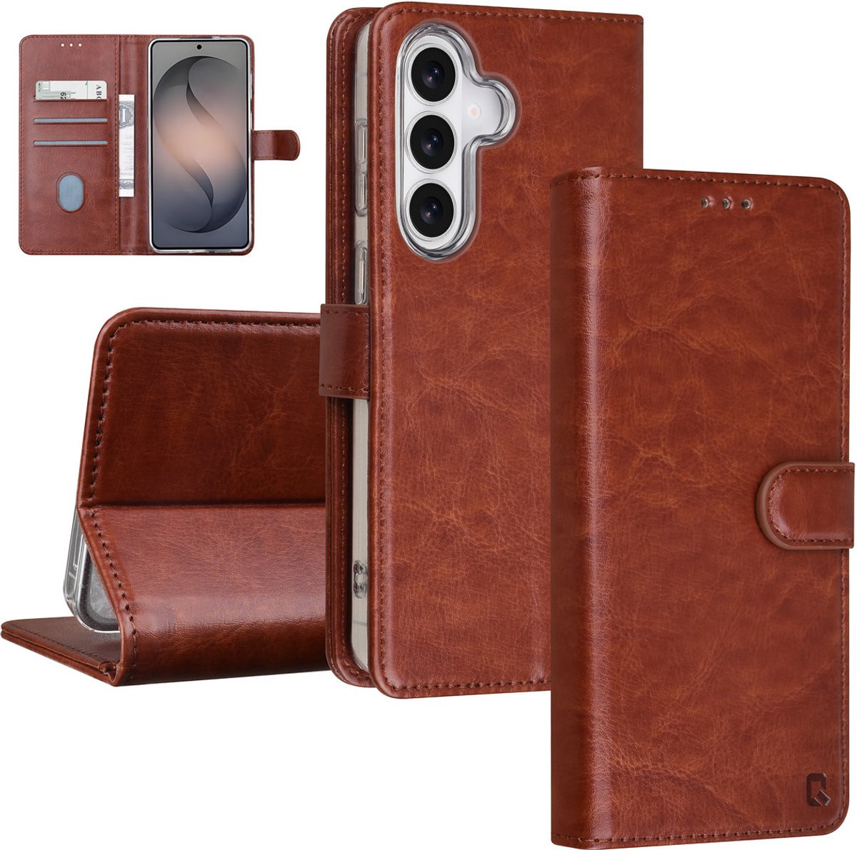 TUNIQ telefoonhoesje voor Samsung Galaxy S26 Plus - kaarthouder voor 3 pasjes - Bruin