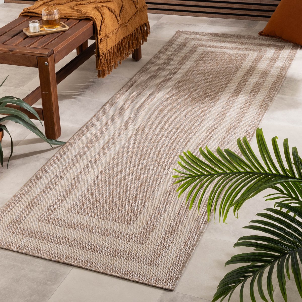 Fraai In- & Outdoor loper - Sierra Frame Beige/Creme - 80x250cm
