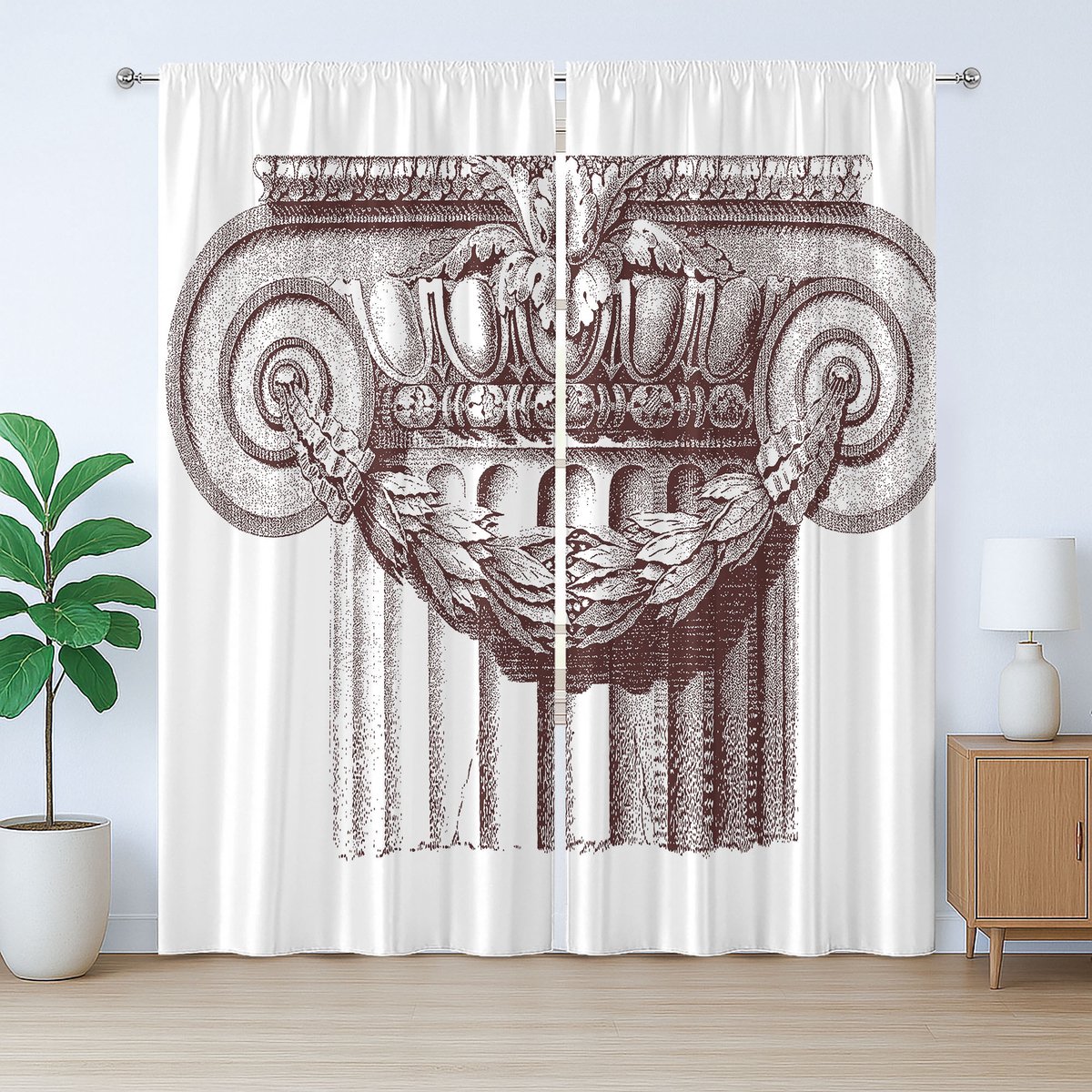 ABAKUHAUS antiek rustiek gordijn, antieke Romeinse zuil, met lussen en haken voor de woonkamer, 280 x 175 cm, bordeauxrood en wit
