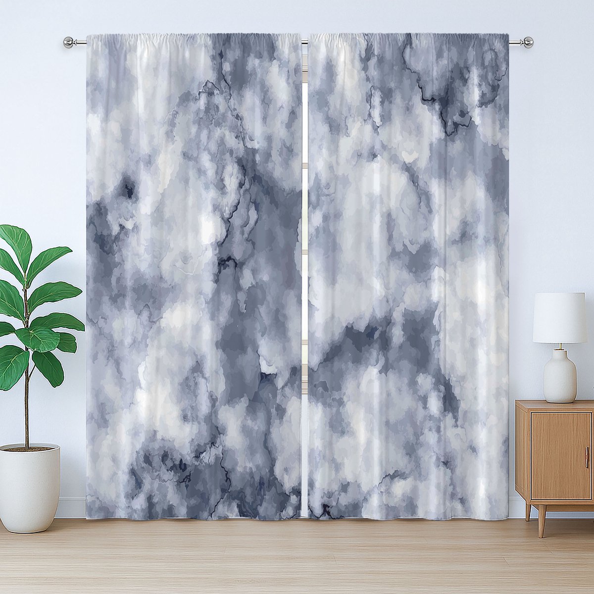 ABAKUHAUS Marmeren Rustiek Gordijn, Wolkachtig, Universele Gordijnen met Bandjes, Lussen en Haken voor de Woonkamer, 280 x 260 cm, Kadett Blauw