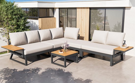 STILVORA Tuin Loungeset 7 Personen 110x62x75 cm - Modulaire Hoekbank Met Kussens En Tafel - Voor Tuin Terras Balkon - IJzer - Beige