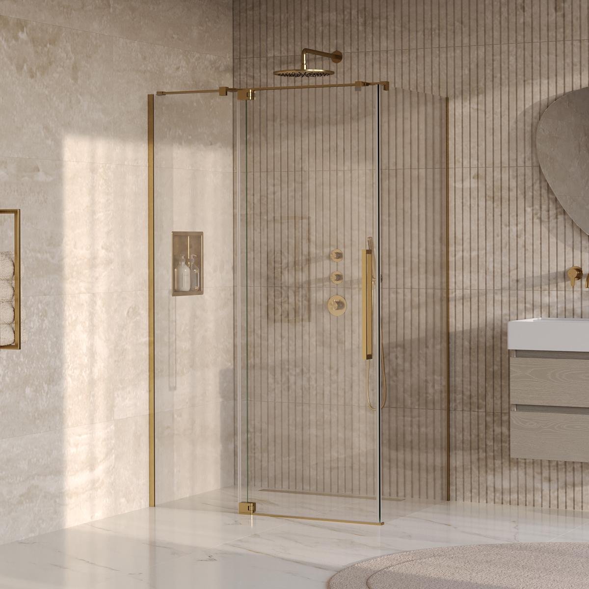Brauer Stellar - Douchecabine met Draaideur - Helder Glas - 120x100x200 cm - Omkeerbaar - incl. Glascoating - PVD Goud Geborsteld