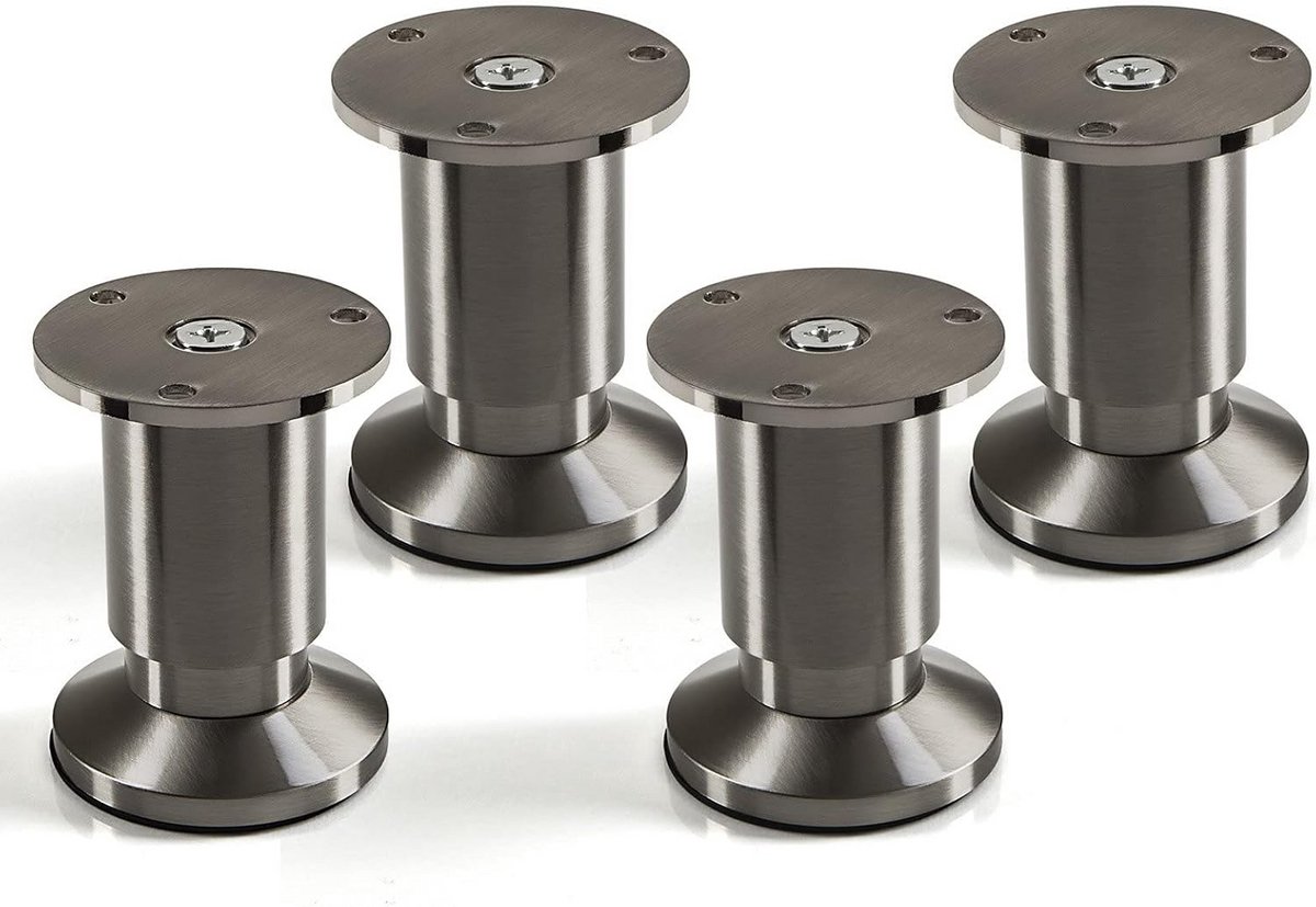Set van 4 Verstelbare Meubelpoten RVS-look Geborsteld 80mm Hoog Draagvermogen