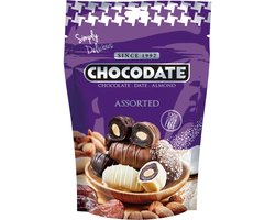 Chocodate Assorted 90g – Gemengde Dadels & Amandelen Chocolade (Pure, Wit, Melk & Kokos) – Glutenvrij, Gezond & Heerlijke Snack