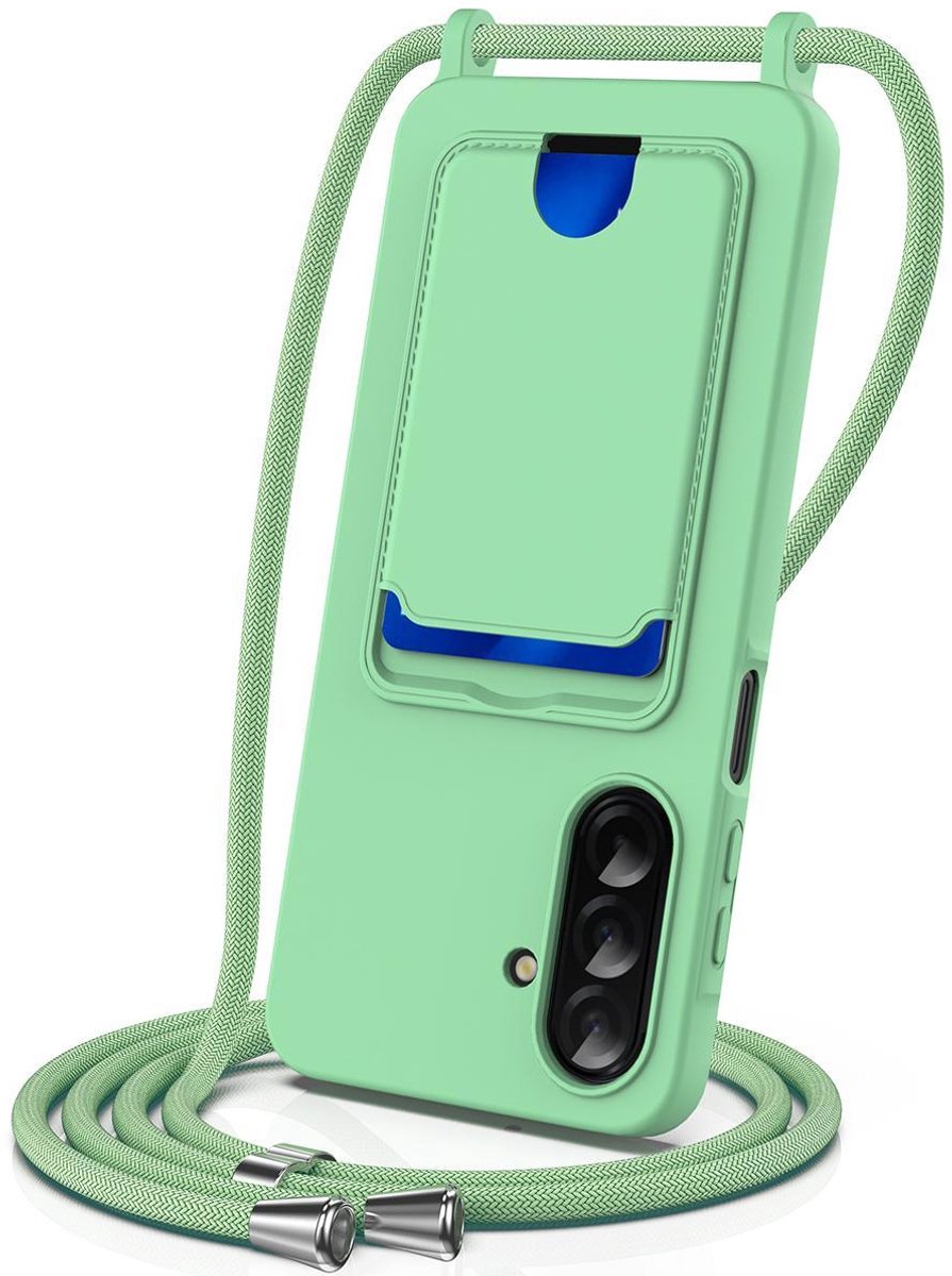 Mobigear Telefoonhoesje geschikt voor Samsung Galaxy A37 Siliconen met Kaarthouder | Mobigear Lanyard Card Hoesje met koord en Pasjeshouder | Kaarthouder voor 1 Pasje | hoesje met koord Telefoonhoesje voor Pinpas / OV Kaart / Rijbewijs - Groen