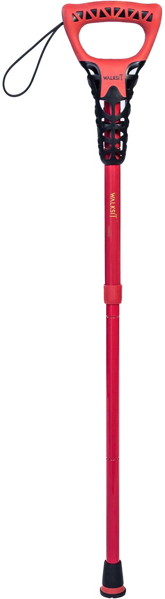WalkSit® Original Wandelstok - Wandelstok met Zitje - Opvouwbare Wandelstok - Dames en Heren Loopstok - Verstelbare Wandelstok - Met Opbergtas - Carbon - Rood/Roze - Winnaar Reddot Design Award