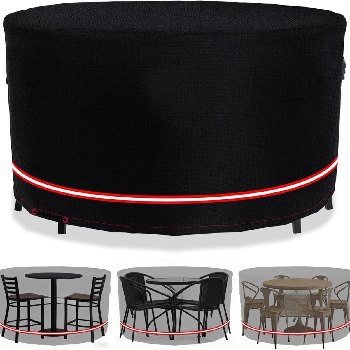 Famanu Tuinmeubelhoezen - ronde tuintafelhoes - waterdicht - scheurbestendig - duurzame tuinmeubelen tafel- en stoelhoezen anti-UV met ontluchter zwart (Ø250 x H95) cm