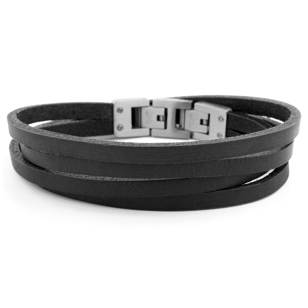 Donkerkleurige Roy Dubbele Leren Armband met Staal