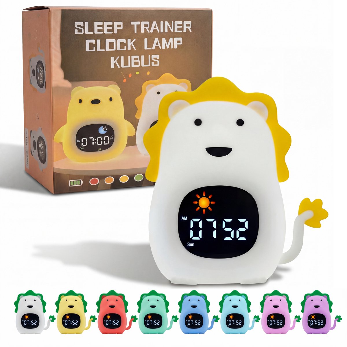 Slaaptrainer Leeuw - Slaapwekker - Kinderwekker - Nachtlamp Kinderen - Oplaadbaar - Dim functie - Digitale Kleurenscherm - Wake Up light