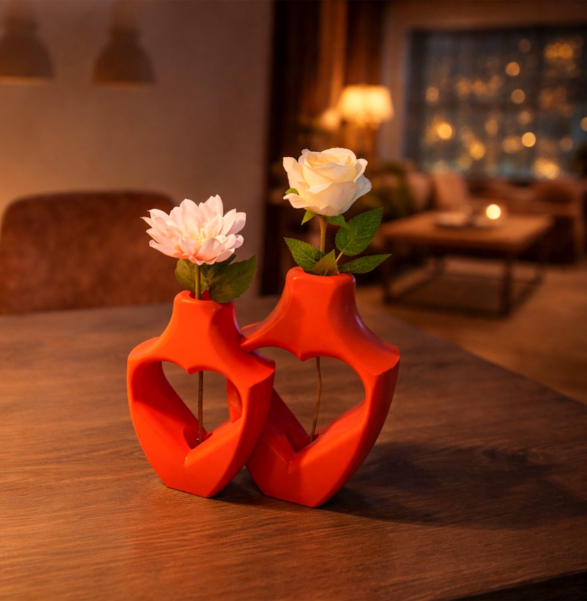 Lovora Alira Duo moderne vaas set – Decoratieve vaas - Donker Rood - 3d geprinte vazen – geschikt voor droogbloemen - 30CM