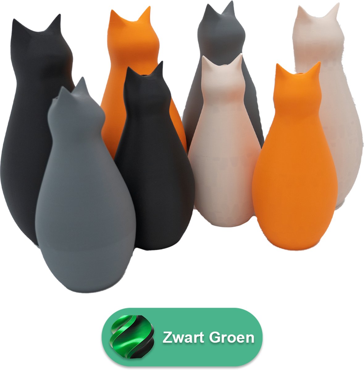 Lovora Mimi Vaas - 3D geprint - Kat - Zwart / Groen - 25CM